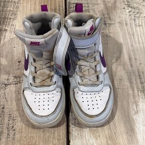 Nike Kids White and Purple High-Top Sneakers